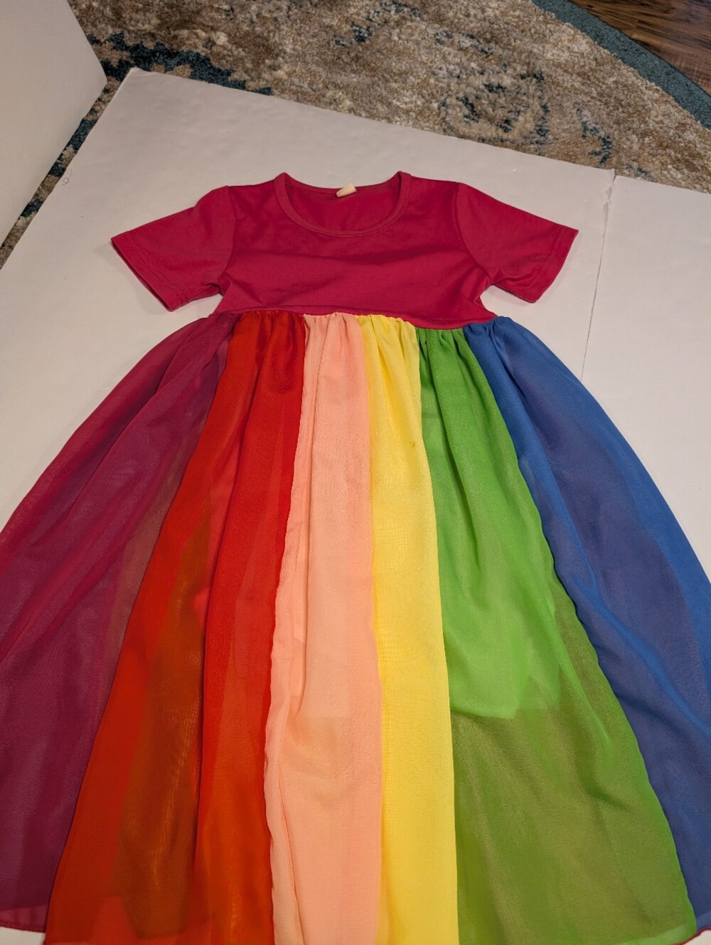 Rainbow Skirt Dress with Pink Bodice Sz 8